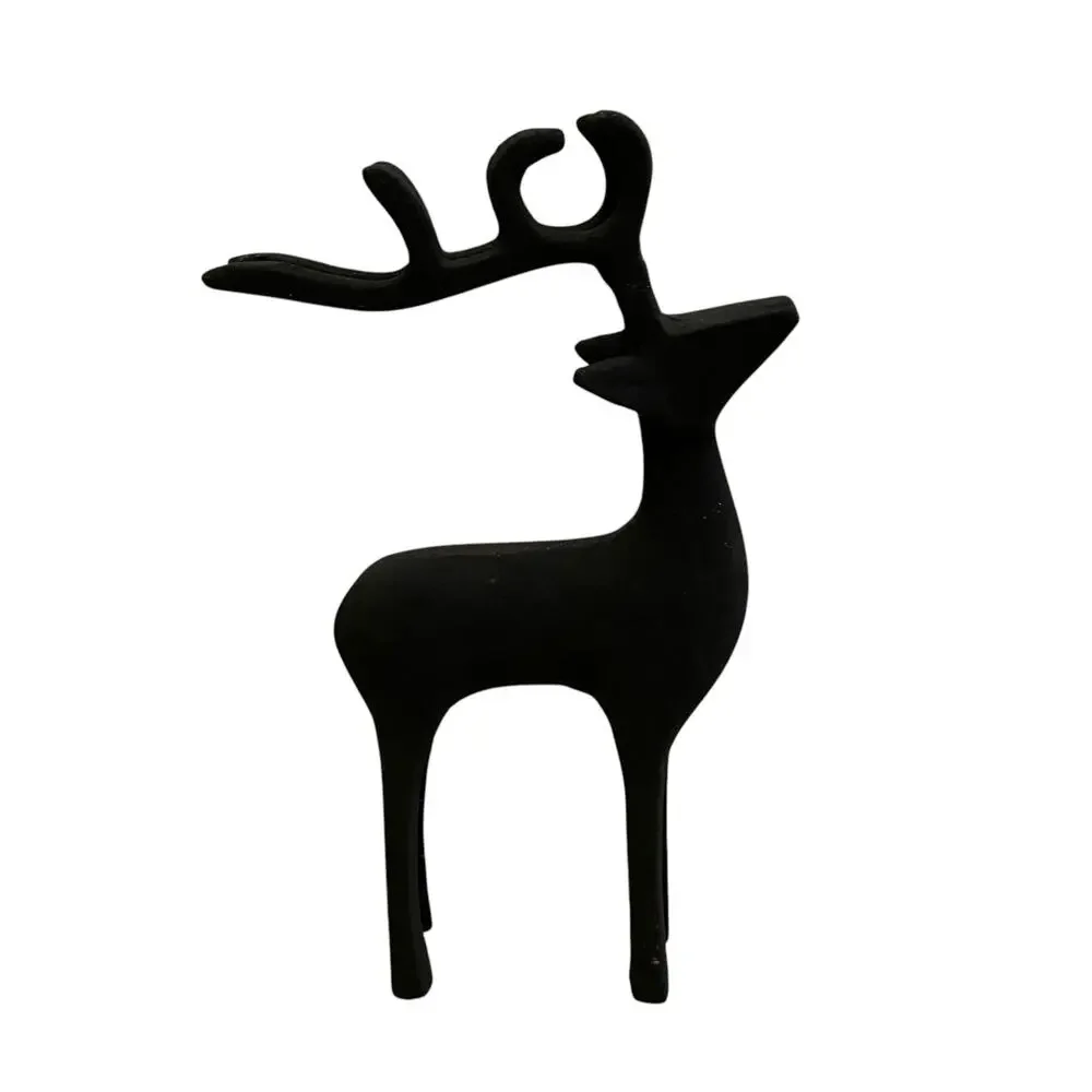 Set of 2 Black Metal Christmas Reindeer 11in Made in India Holiday Decor New